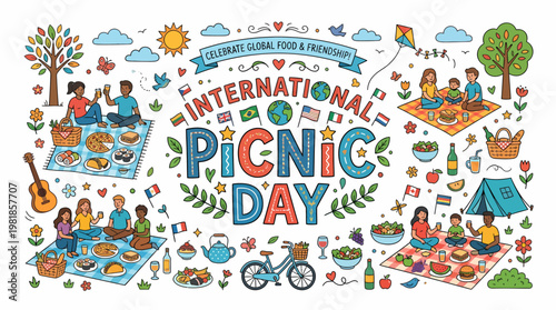 International Picnic Day Celebration with Diverse People and Food