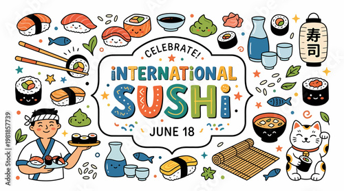 International Sushi Day Celebration - Cute Doodle Art