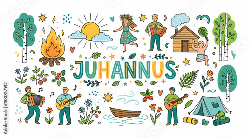 Juhannus Summer Festival Celebration with Music and Bonfire