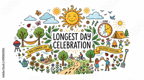 Longest Day Celebration Summer Solstice Festival Doodle