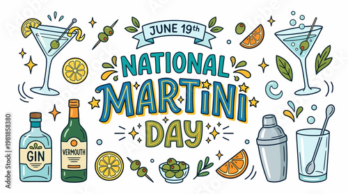 National Martini Day June 19th Celebration Illustration