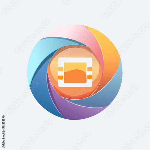 Dynamic Camera Shutter Opening to Reveal a Film Strip Icon with Landscape Image