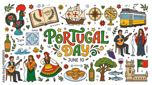 Portugal Day June 10 Celebration Doodle Art