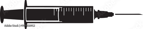Injection Syringe Silhouette, Medical Tool Black Vector Isolated on White Background