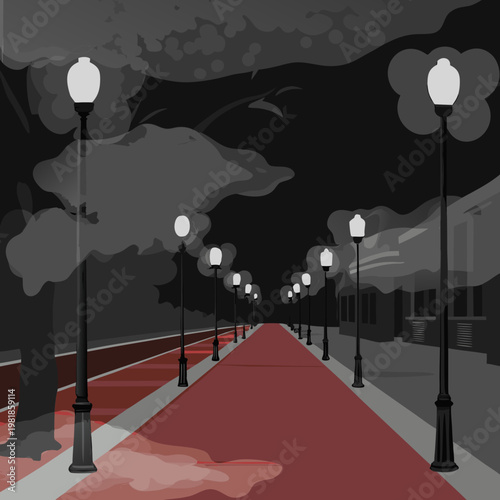  empty street at night with glowing street lights 2
