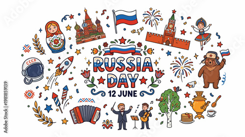 Russia Day Celebration - June 12, Festive Doodle Art