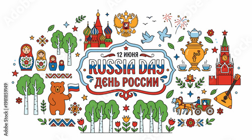 Russia Day Celebration - National Holiday Vector Illustration