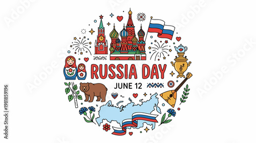 Russia Day June 12 Celebration Icons and Symbols