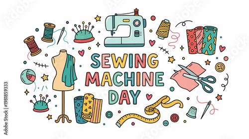 Sewing Machine Day Celebration - Handmade Craft Supplies Illustration