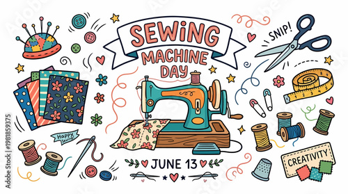 Sewing Machine Day June 13 Fun Doodle Art