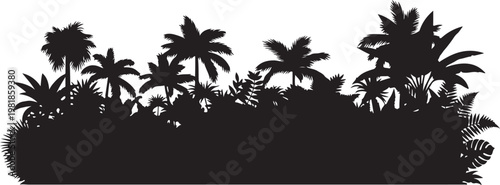 Jungle Silhouette, Wild Nature Black Vector Isolated on White Background