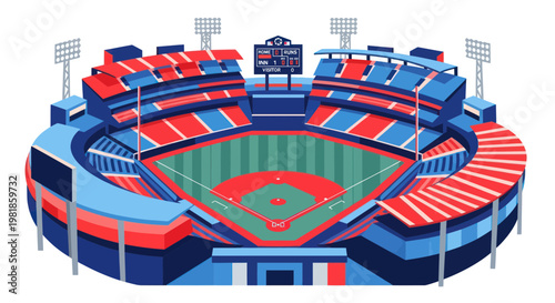Modern Baseball Stadium Arena, Sports Venue, Outdoor Competition Field Illustration