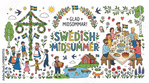 Swedish Midsummer Celebration: Maypole Dance, Feast, Folk Art