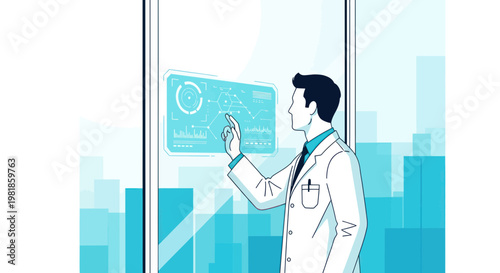 Scientist Interacting with Futuristic Holographic Medical Interface