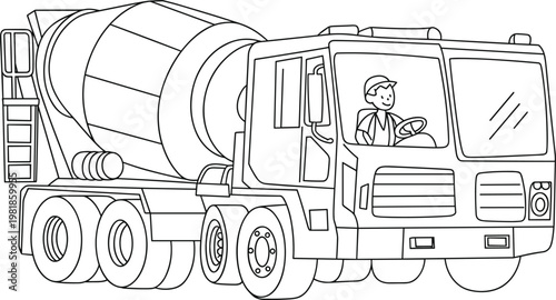 Concrete mixer truck illustration, construction vehicle design for building industry and engineering project