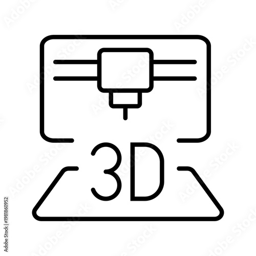 3d printer icon. Industry and 3d printing line symbol. Black and white.