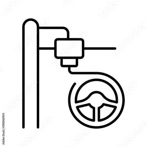 3d steering wheel icon. Industry and additive manufacturing line symbol. Black and white.