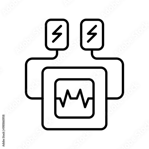 Aed defibrillator icon. Healthcare and emergency medicine line symbol. Black and white.