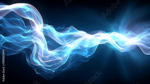 Abstract blue energy wave flows across a dark, star-speckled background