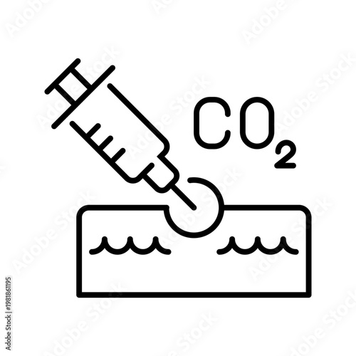 Co2 skin injection icon. Healthcare and cosmetic treatment line symbol. Black and white.