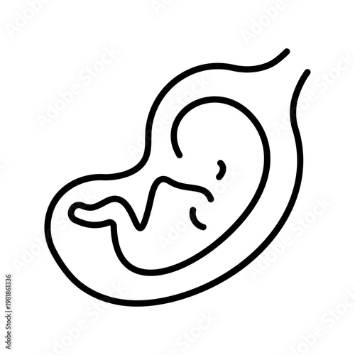 Embryo development icon. Healthcare and embryology line symbol. Black and white.