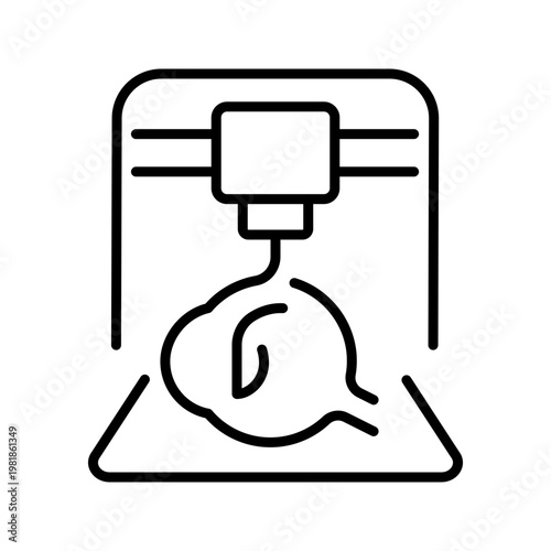 Eye bioprinting icon. Healthcare and bioprinting line symbol. Black and white.