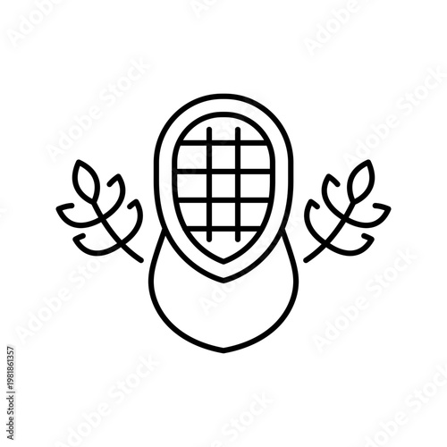 Fencing mask icon. Sports and fencing line symbol. Black and white.