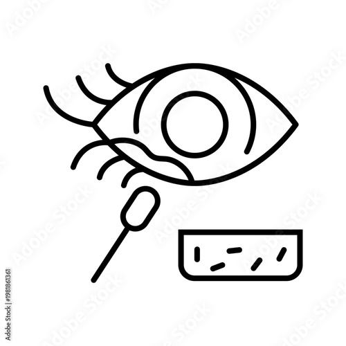 Eye swab test icon. Healthcare and diagnostics line symbol. Black and white.