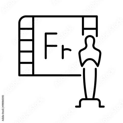 Foreign film award icon. Entertainment and film award line symbol. Black and white.