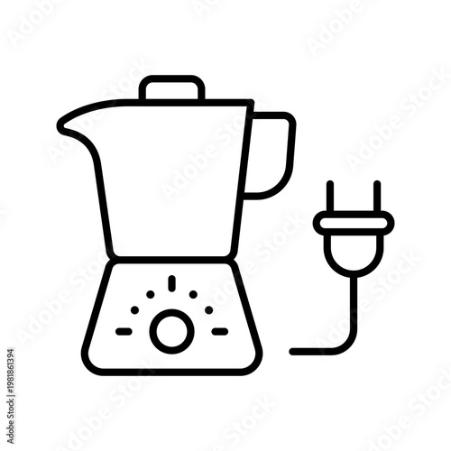 Food processor icon. Household and kitchen appliance line symbol. Black and white.