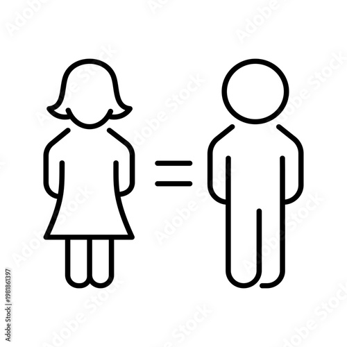 Gender equality icon. Society and gender equality line symbol. Black and white.