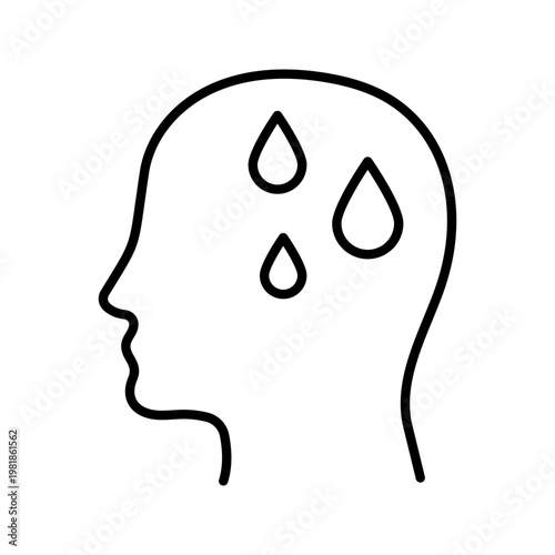Head sweat icon. Healthcare and fever line symbol. Black and white.