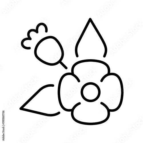 Poppy flower icon. Nature and flower line symbol. Black and white.