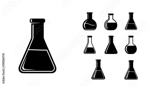 Erlenmeyer flask icon collection lab glassware silhouettes vector isolated on white