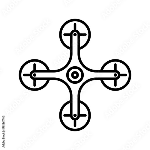Quadcopter drone icon. Industry and unmanned aerial vehicle line symbol. Black and white.
