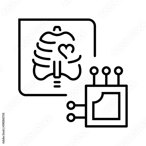 Radiology ai icon. Healthcare and radiology line symbol. Black and white.