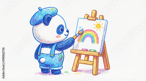 Panda paints a colorful rainbow.