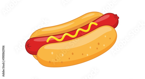 Classic Hot Dog with Mustard on a Bun, Isolated on White Background