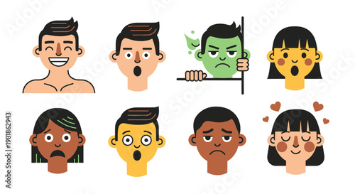 Diverse Faces Expressing Various Emotions - Cartoon Style