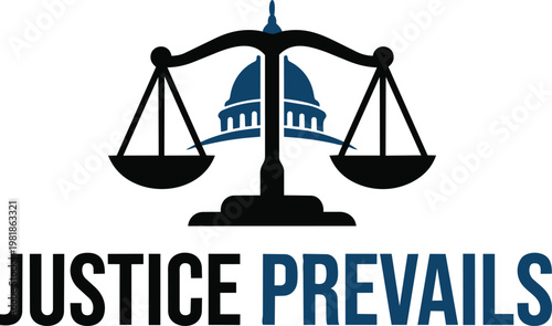 Justice prevails concept with scales of justice and government building dome representing legal equality and fair judgment in constitutional law