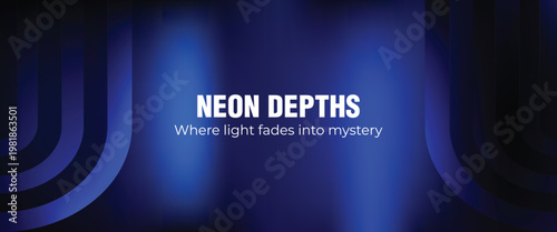 Neon depths abstract background with glowing blue light gradients and curved lines for modern digital art and technology website banner design template