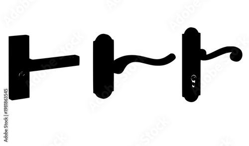 Realistic door handle icon set metal lock hardware vector