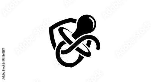 A stylized black pacifier icon design.