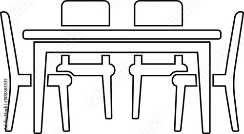 Dining Table and Chairs Outline Icon Front View