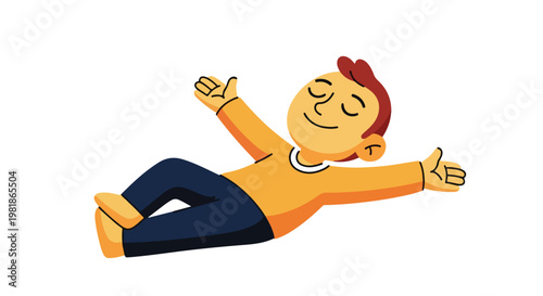 Happy Relaxed Man Lying Down with Arms Open Vector Illustration