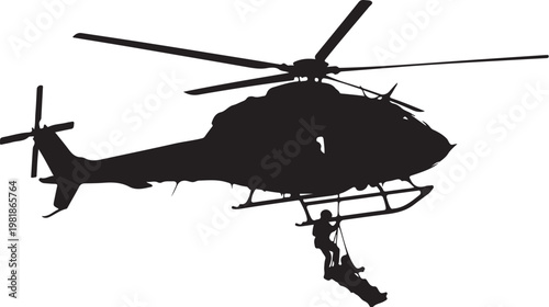 Rescue helicopter, silhouette helicopter, emergency response, vector illustration