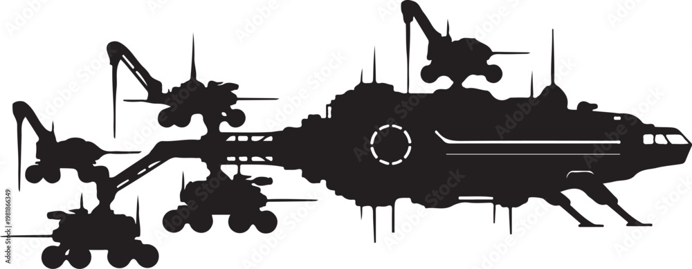 Obraz premium Black spaceship, futuristic spacecraft, sci-fi vector, illustration