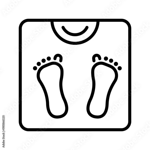 Bathroom scale icon. Healthcare and weight management line symbol. Black and white.