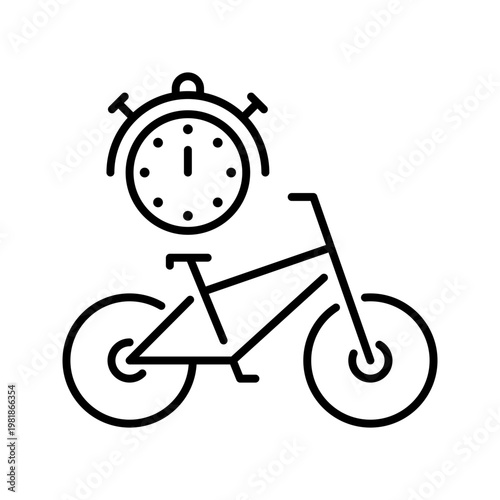 Bicycle rental icon. Transport and bicycle rental line symbol. Black and white.