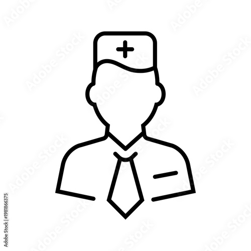 Cancer doctor icon. Healthcare and oncology line symbol. Black and white.